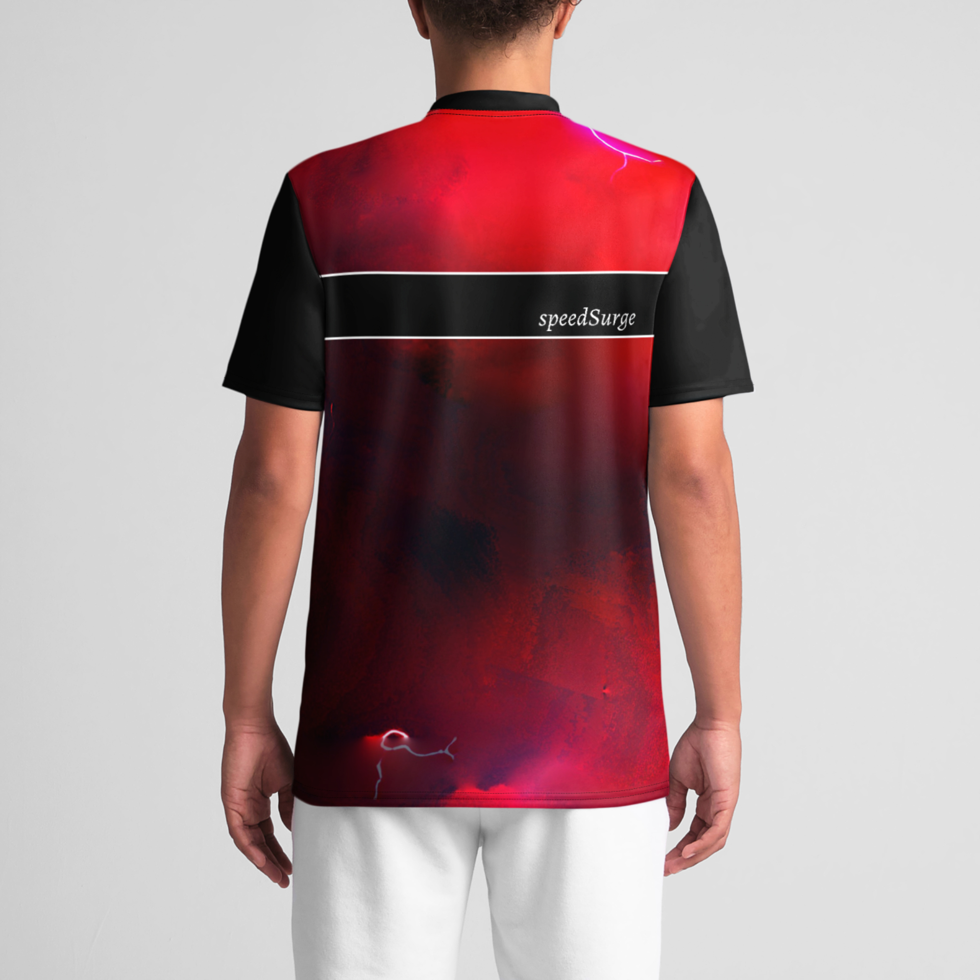 speedSurge Red Minimalist V-neck Jersey back view