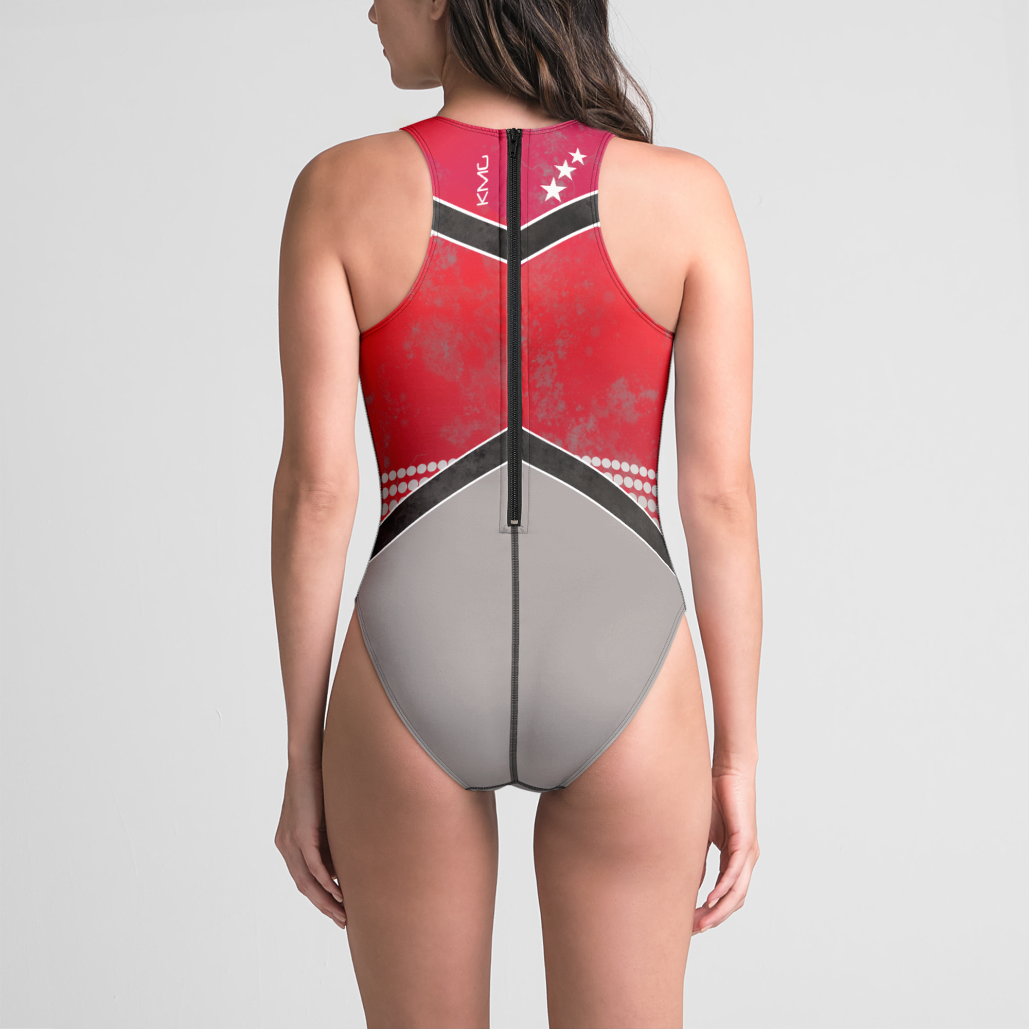 KMG Mk IV Battle Rouge Women's Zipup Back Swimsuit rear view