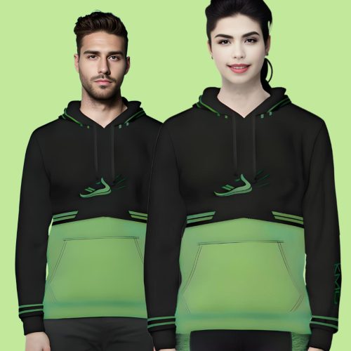 KMG Mk III Performance Green Unisex Pullover Hoodie front view man and woman