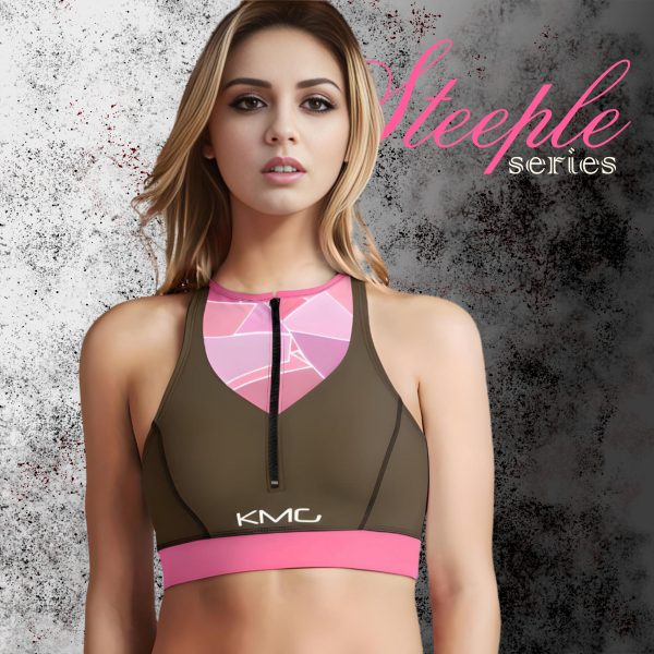 KMG Mk V Steeple Series Brown Zipup Sports Bra front view