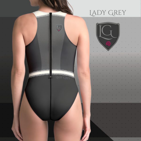 Lady Grey womens zipback swimsuit back view