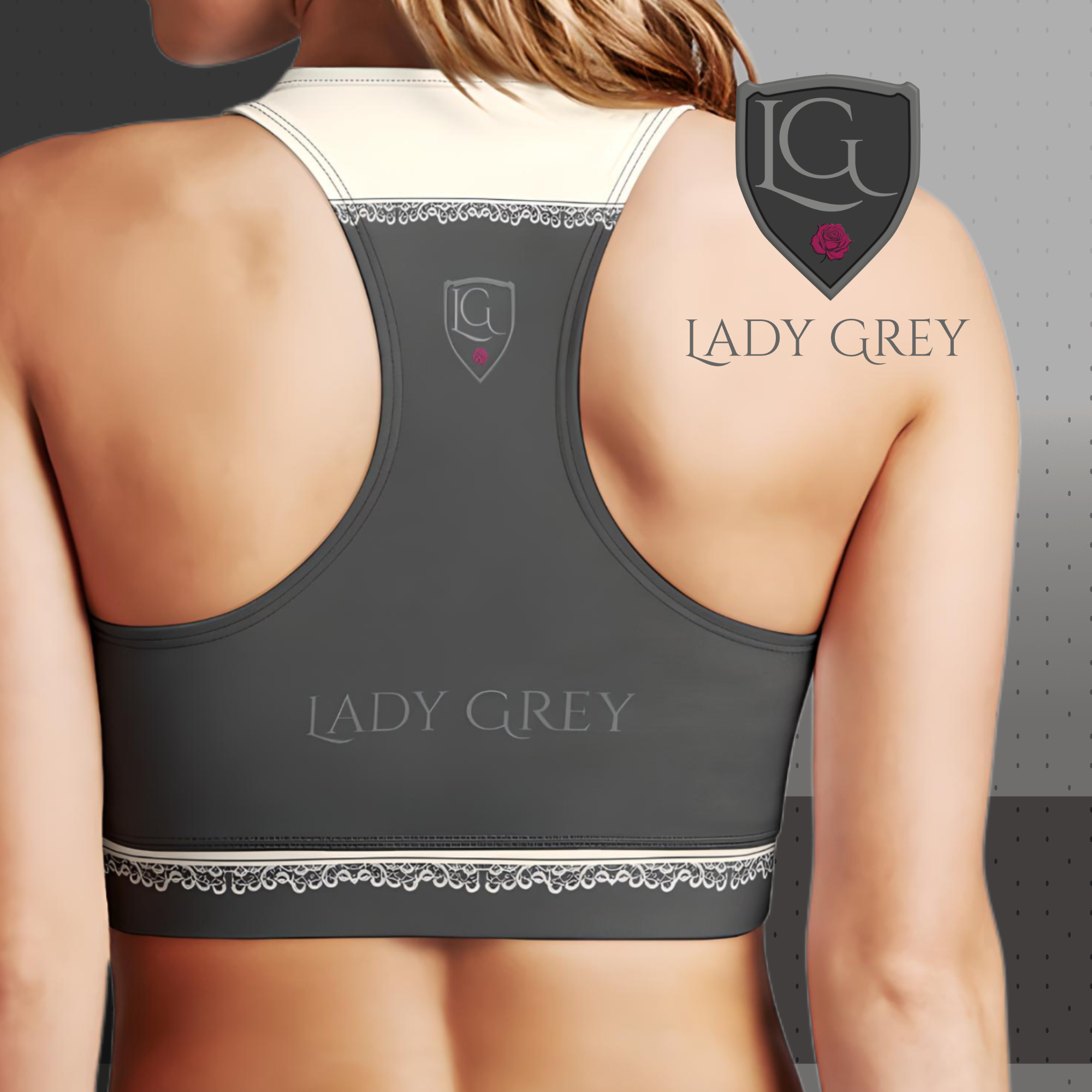 Lady Gray zipup sports bra back view