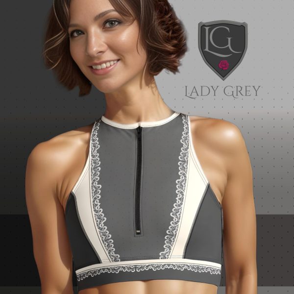 Lady Gray zipup sports bra front view