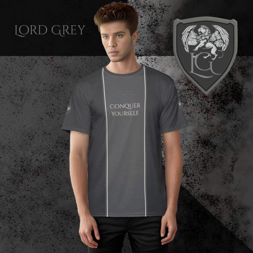 Lord Grey Mens Crew Tee Conquer Yourself front view