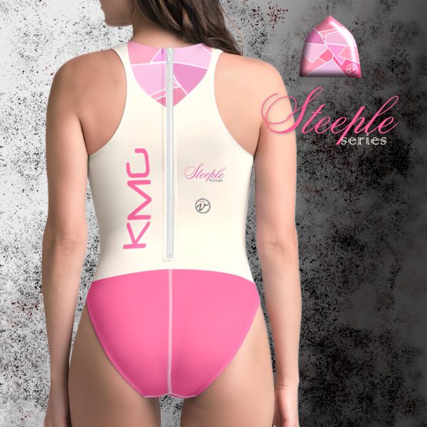 KMG Mk V Steeple Series cream zipback one piece swimsuit back view