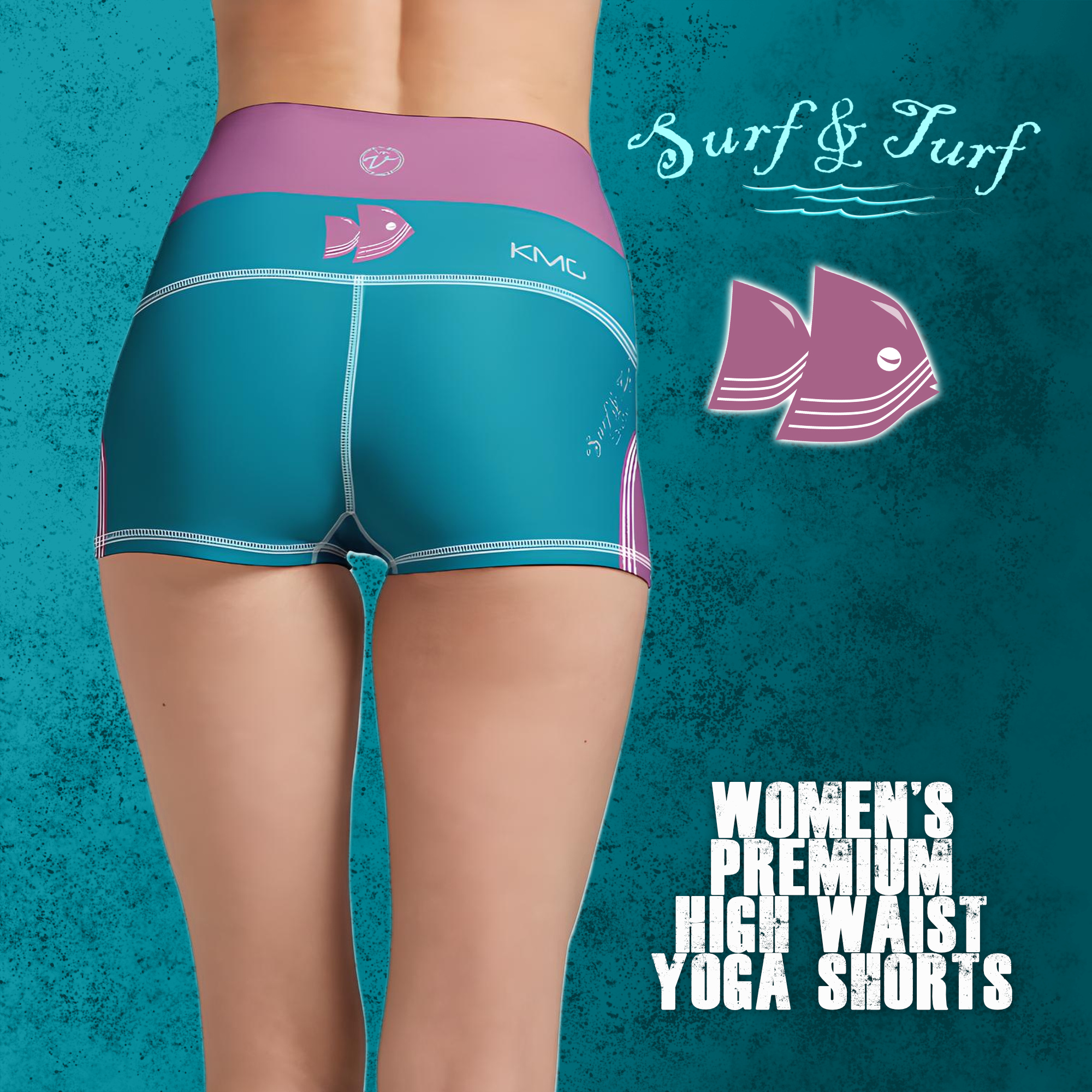 KMG Mk V Surf and Turf womens high waist yoga shorts back view