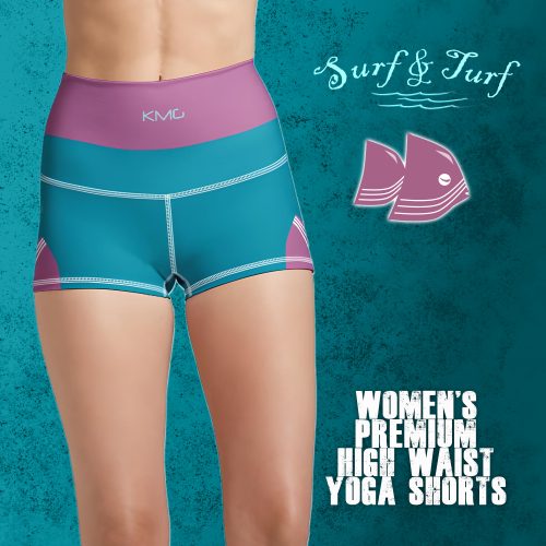 KMG Mk V Surf and Turf womens high waist yoga shorts front view