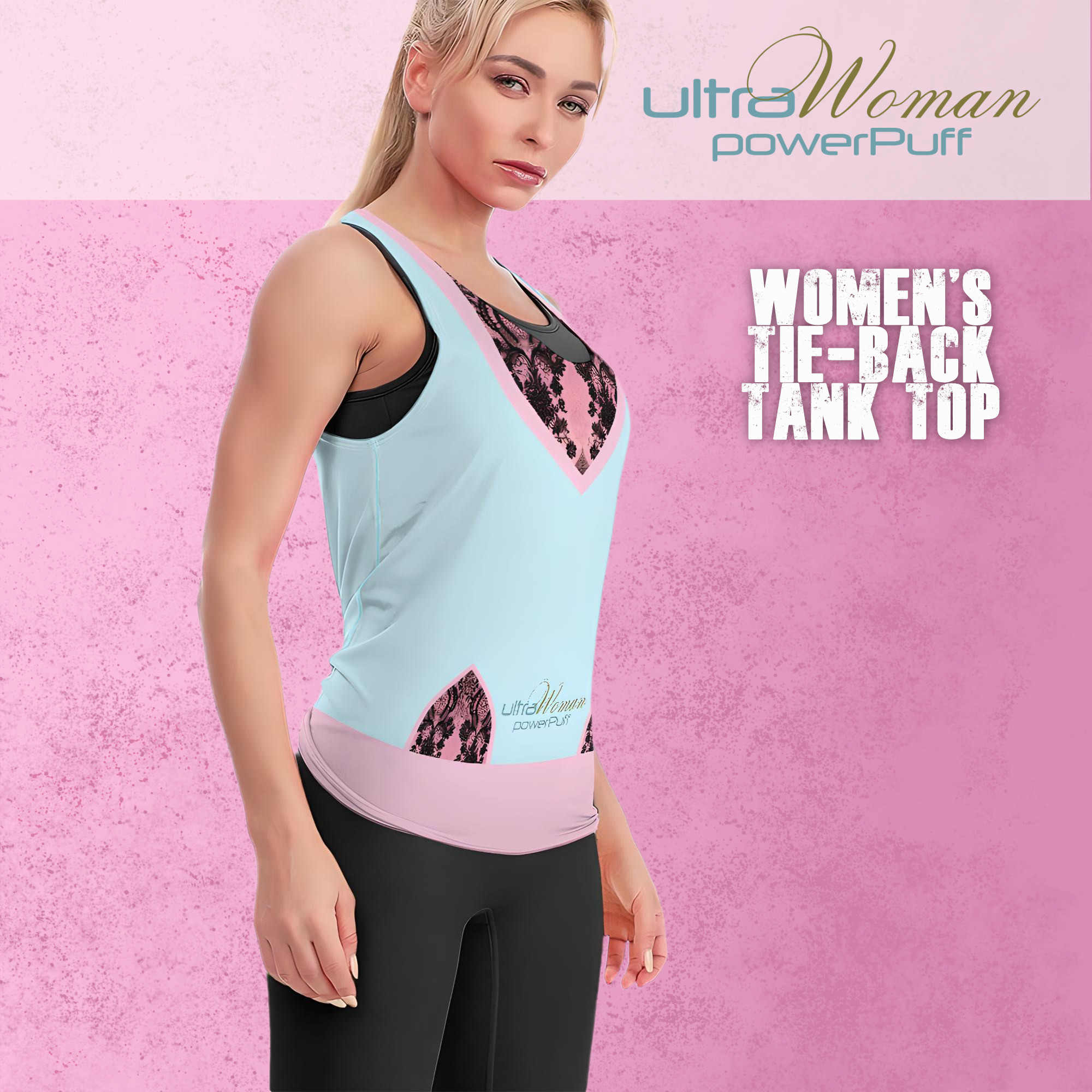 ultraWoman powerPuff tie-back tank top right side view