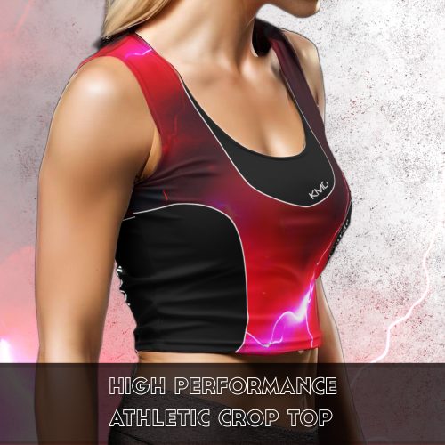 KMG Mk II speedSurge Red womens athletic crop top right front angle