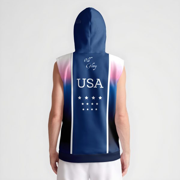 Old Glory mens sleeveless pullover hoodie back view