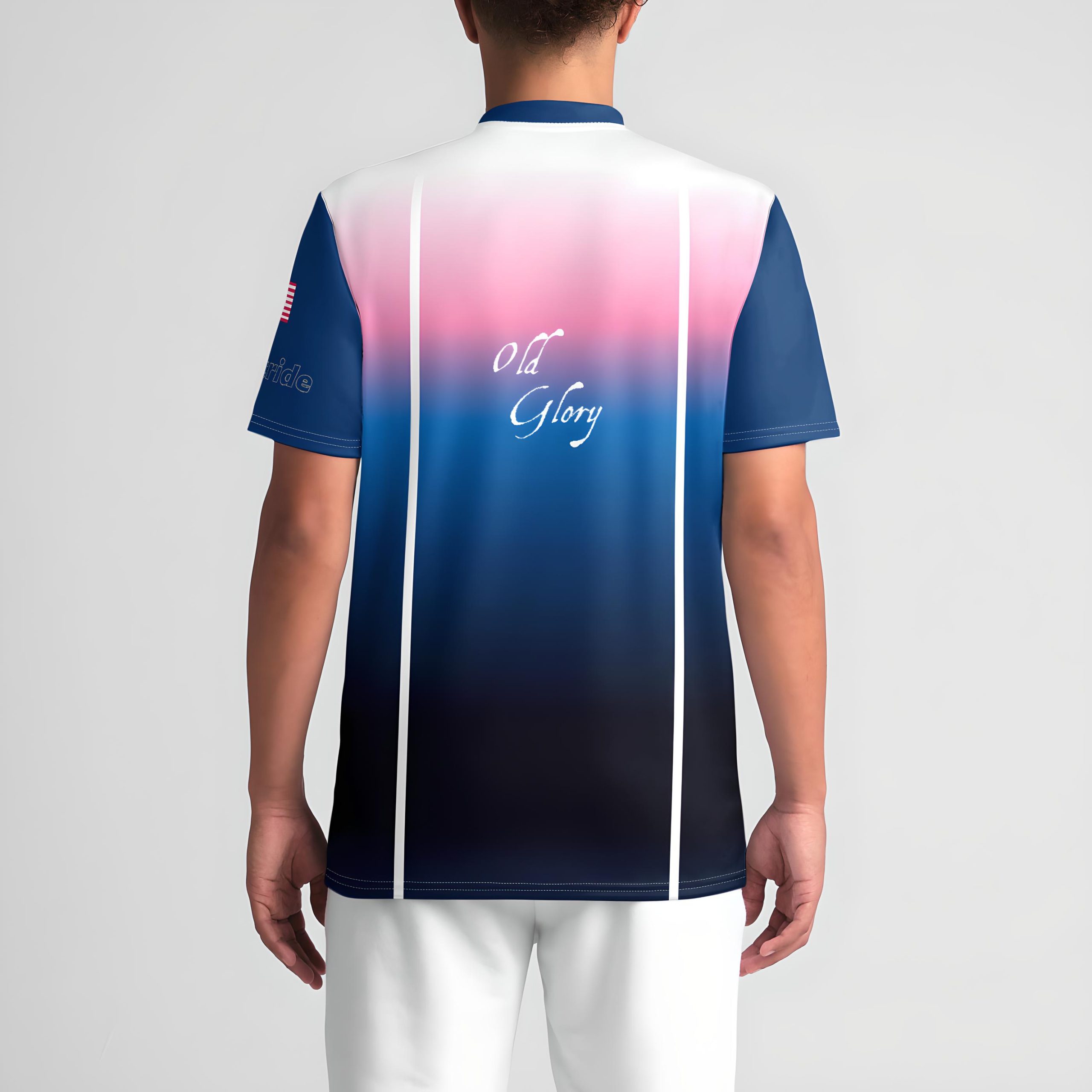 Old Glory mens v-neck sports jersey back view