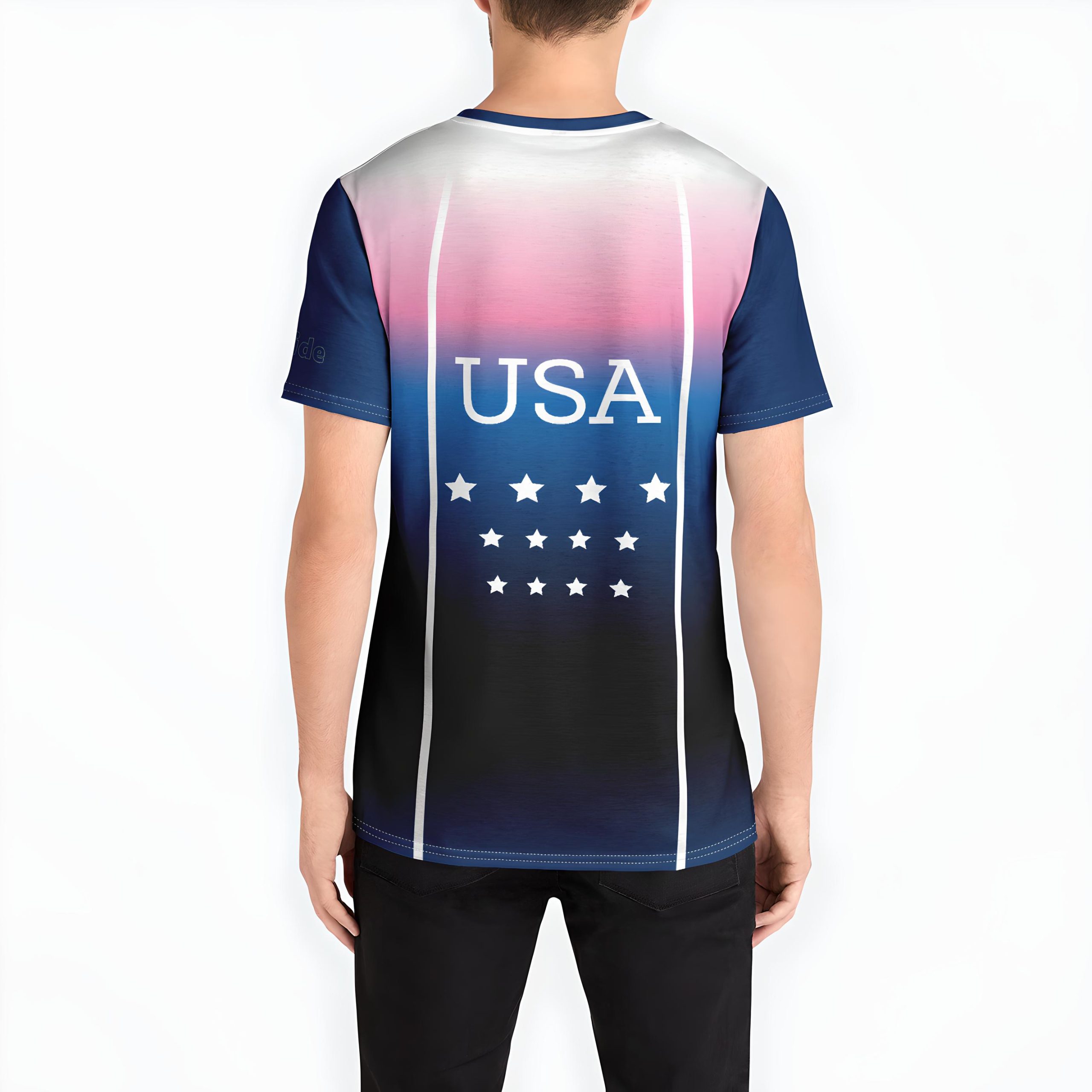 Old Glory mens wide neck crew tee back view