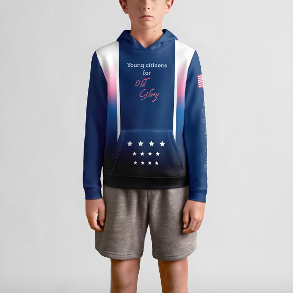 Old Glory youth pullover hoodie front view - Young Citizens for Old Glory