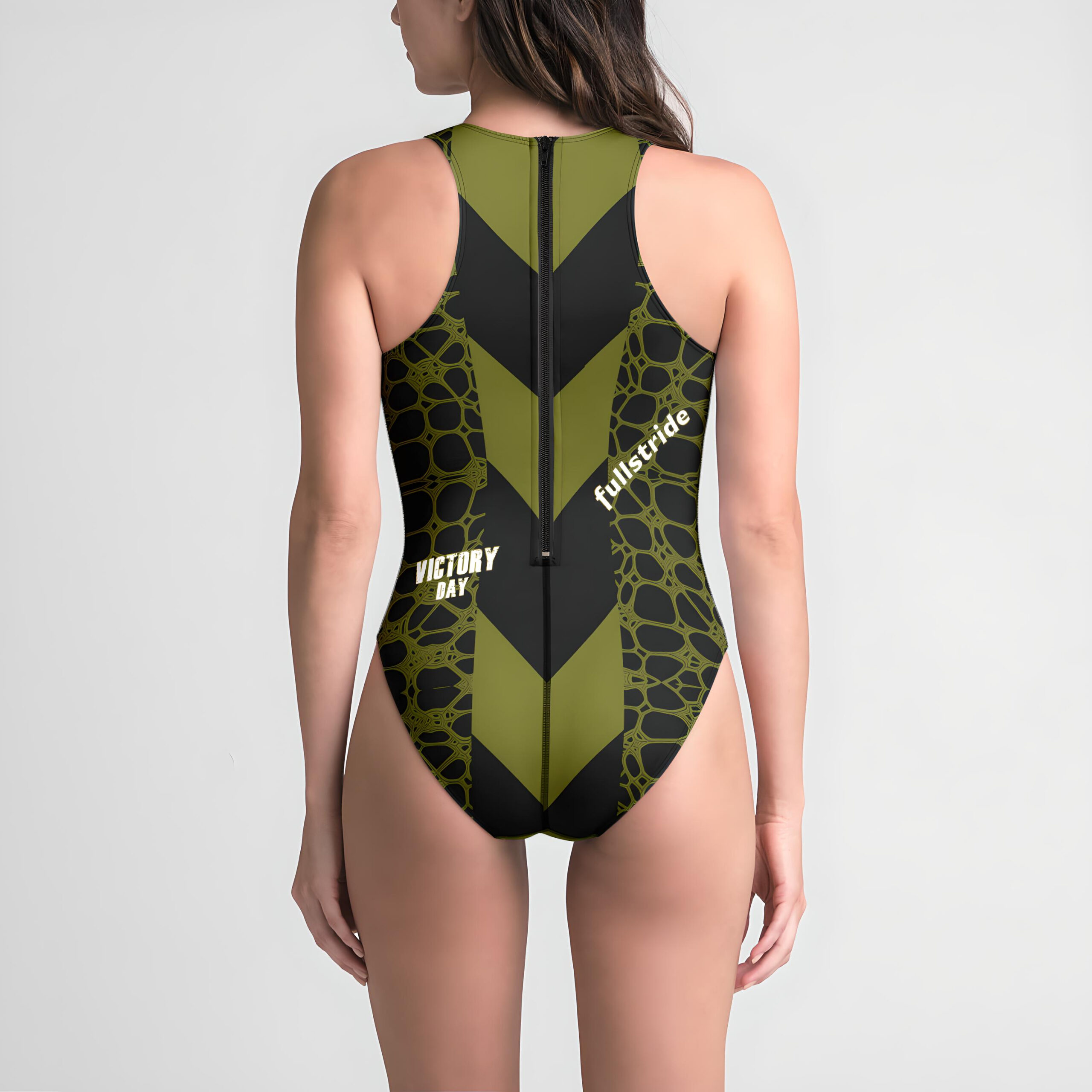 Victory Day Fiji Green Womens Zipback Swimsuit back view