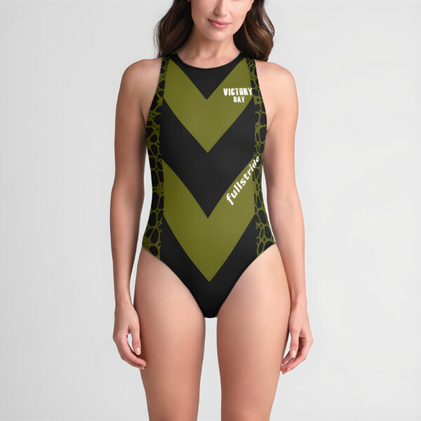 Victory Day Fiji Green Womens Zipback Swimsuit front view